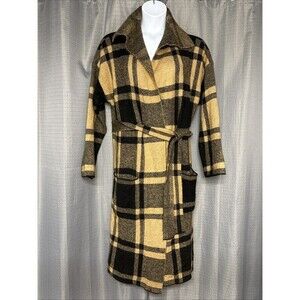 LIZ CLAIBORNE Long Cardigan Womens Open Front  XL Caramel Plaid Sweater Belted